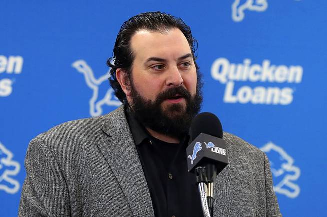 In this April 27, 2018, file photo, Detroit Lions coach Matt Patricia introduces first-round draft pick Frank Ragnow at the NFL football team's training facility in Allen Park, Mich. Patricia is maintaining his innocence after a 1996 sexual assault allegation against him resurfaced in reports Wednesday night, May 9. 