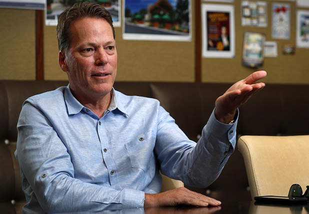 Craig Cavileer, CEO of the Silverton, talks about the Silverton Village, a $60 million dining and entertainment district under construction at Blue Diamond Road and Dean Martin Drive, during an interview at the casino Thursday, May 17, 2018.