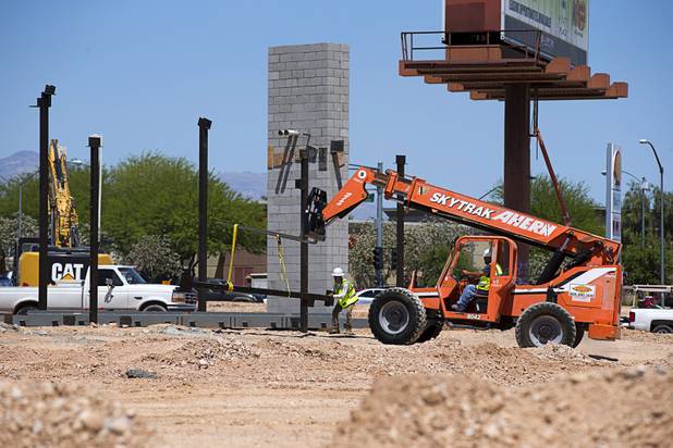 Construction is underway at Silverton Village, a $60 million dining and entertainment district under construction at Blue Diamond Road and Dean Martin Drive, Thursday, May 17, 2018.