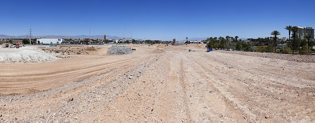 A panoramic view of the future site of Silverton Village, a nine-acre, $60 million dining and entertainment district under construction at Blue Diamond Road and Dean Martin Drive, Thursday, May 17, 2018.