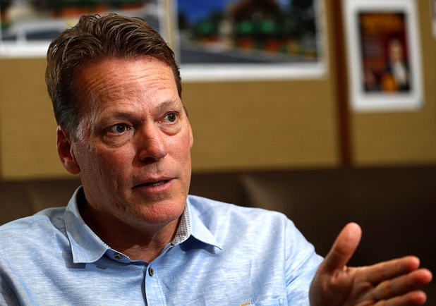 Craig Cavileer, CEO of the Silverton, talks about the Silverton Village, a $60 million dining and entertainment district under construction at Blue Diamond Road and Dean Martin Drive, during an interview at the casino Thursday, May 17, 2018.