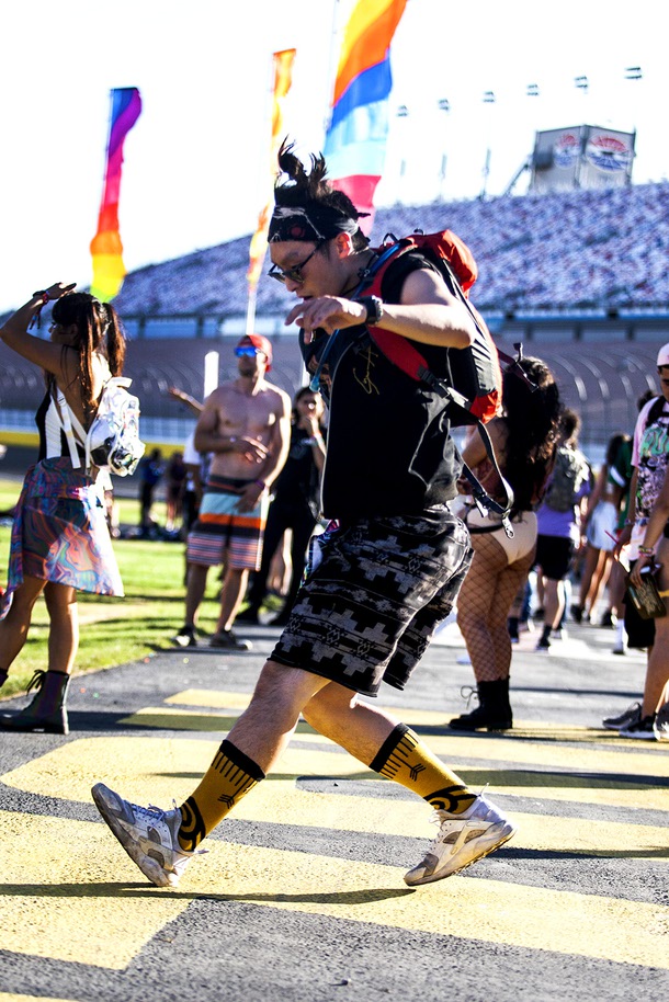 A festivalgoer dances during the first night of the Electric Daisy Carnival at the Las Vegas Speedway, Friday, May 18, 2018.