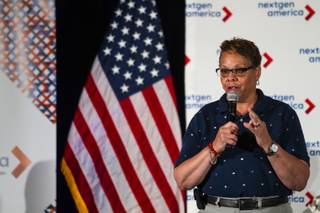 Congressional District 4 Democratic candidate Pat Spearman speaks during the Keeping Up with the Candidates panel hosted by NextGen America at Three Square in Las Vegas on Tuesday, May 22, 2018.