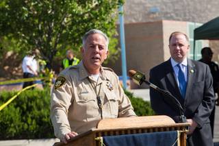 Las Vegas Sheriff Joe Lombardo speaks to the media during an active shooter training scenario held by local law enforcement and first responders at Shadow Ridge High School, Wed. May 30, 2018.