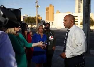 Metro Police Lt. Ray Spencer briefs reporters near Circus Circus Friday, June 1, 2018. Police are investigating after a Vietnamese couple was found dead in their hotel room at the hotel-casino, he said.