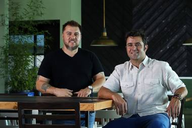 Partners Antonio Nunez, left, and Scott Commings pose in a dining area at The Stove - Kitchen Social, 11261 S. Eastern Ave., in Henderson Saturday, June 2, 2018. The new restaurant and tea shop will open on July 2.