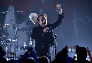 Singer Bono of U2 performs during a concert at the Apollo Theater hosted by SiriusXM on Monday, June 11, 2018, in New York. 