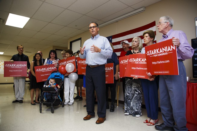 Congressional candidate Danny Tarkanian speaks to his supporters during his ...