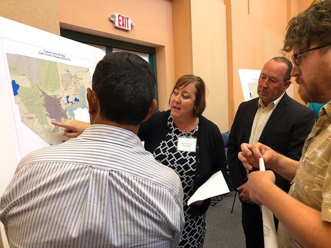Marci Henson, director of the Clark County Department of Air Quality, points to a map designating areas of potential future development.