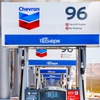 Pump number 96 is seen outside of Terrible's Road House, the world's largest Chevron gas station, in Jean, Nev., Friday, July 6, 2018.,