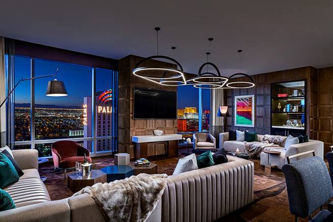 A view of the two-bedroom penthouse living room at the Palms.