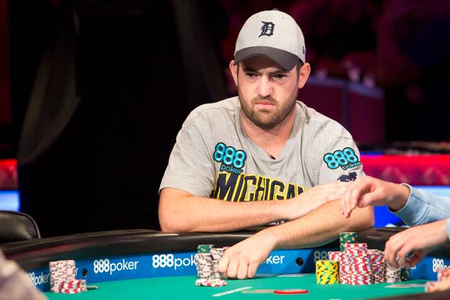 Joe Cada competes for a seat at the final table of 9 during the 2018 WSOP Main Event, at the Rio All-Suite Hotel and Casino, Wed. July 11, 2018.