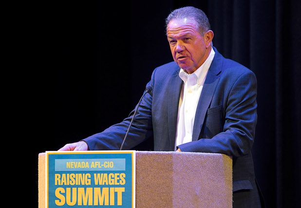 Danny Thompson, executive secretary-treasurer of the Nevada AFL/CIO, speaks during a Nevada AFL/CIO Raising Wages Summit at the College of Southern Nevada, Cheyenne Campus, Tuesday, Jan 12, 2016. STEVE MARCUS