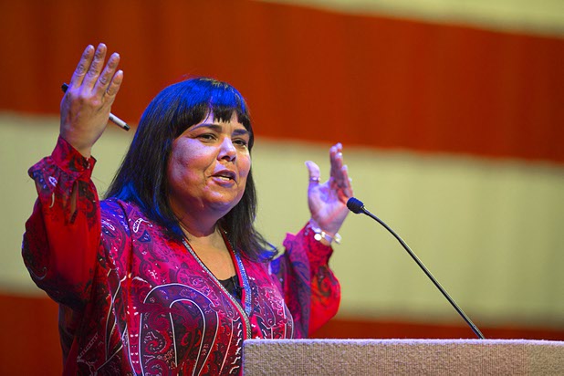 Liz Sorenson introduces a panel during a Nevada AFL/CIO Raising Wages Summit at the College of Southern Nevada, Cheyenne Campus, Tuesday, Jan 12, 2016. STEVE MARCUS