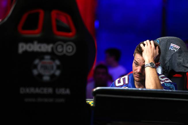 Tony Miles contemplates his move during the World Series of Poker Main Event at the Rio Saturday, July 14, 2018.