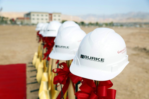 Shovels and hard hats are displayed before a groundbreaking ceremony for the first innovation building in the Harry Reid Research & Technology Park (UNLV Tech Park) on West Sunset Road near Durango Drive Tuesday, July 17, 2018.