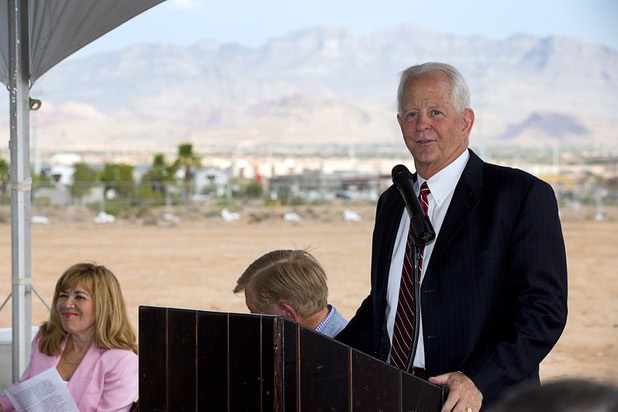 Dan Stewart, Gardner Company partner and vice president, introduces speakers during a groundbreaking ceremony for the first innovation building in the Harry Reid Research & Technology Park (UNLV Tech Park) on West Sunset Road near Durango Drive Tuesday, July 17, 2018.