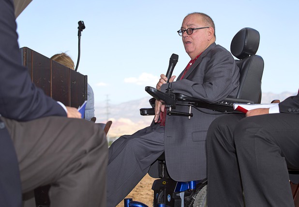 UNLV regent Sam Lieberman speaks during a groundbreaking ceremony for the first innovation building in the Harry Reid Research & Technology Park (UNLV Tech Park) on West Sunset Road near Durango Drive Tuesday, July 17, 2018.