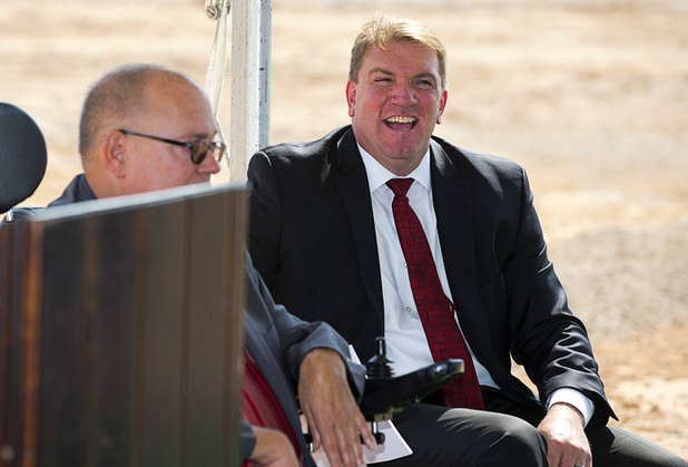 Zach Miles, executive director of the UNLV Research Institute, attends during a groundbreaking ceremony for the first innovation building in the Harry Reid Research & Technology Park (UNLV Tech Park) on West Sunset Road near Durango Drive Tuesday, July 17, 2018.