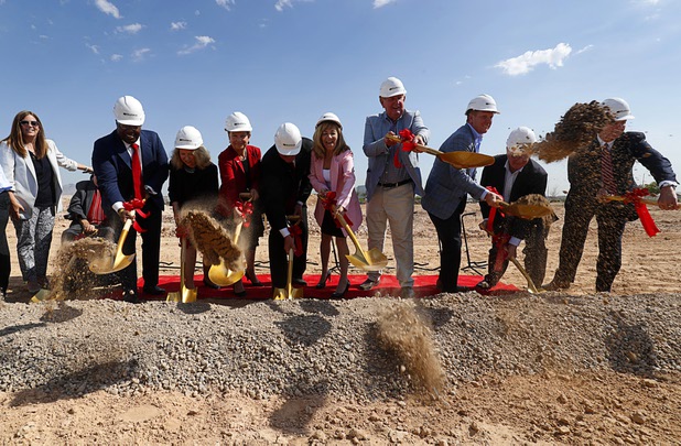 Officials break ground in a ceremony for the first innovation building in the Harry Reid Research & Technology Park (UNLV Tech Park) on West Sunset Road near Durango Drive Tuesday, July 17, 2018.