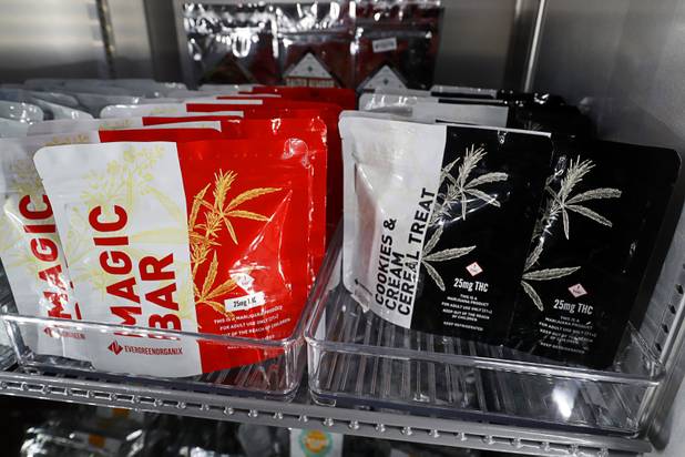 Edibles are displayed during the grand opening of a MedMen marijuana dispensary, 823 S. 3rd St., in downtown Las Vegas Wednesday, July 18, 2018.