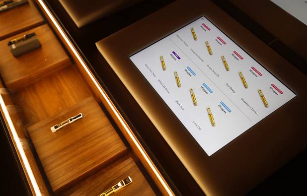 A touch-screen tablet gives information on marijuana vape pens during the grand opening of a MedMen marijuana dispensary, 823 S. 3rd St., in downtown Las Vegas Wednesday, July 18, 2018.
