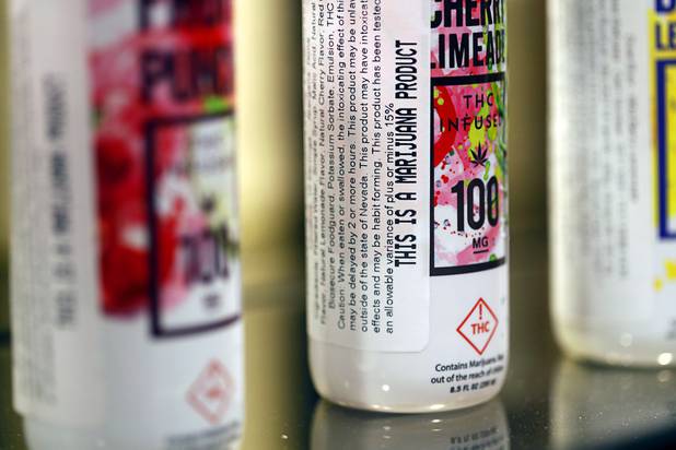 Marijuana-infused drinks are displayed during the grand opening of a MedMen marijuana dispensary, 823 S. 3rd St., in downtown Las Vegas Wednesday, July 18, 2018.