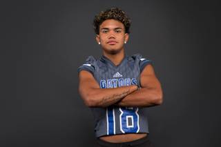 Kalyja Waialae of the Green Valley High football team poses for a photo at the Las Vegas Sun's high school football media day Tuesday July 31, 2018 at the Red Rock Resort and Casino.