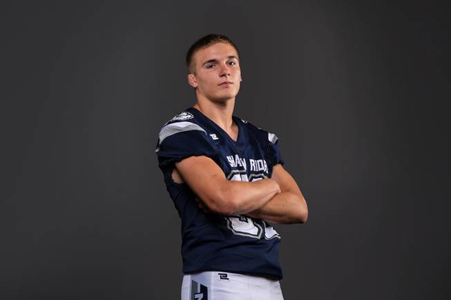 Kody Presser of the Shadow Ridge High football team poses for a photo at the Las Vegas Sun's high school football media day Tuesday July 31, 2018 at the Red Rock Resort and Casino.
