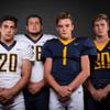 Members of the Boulder City High football team pose for a photo at the Las Vegas Sun's high school football media day Tuesday July 31, 2018 at the Red Rock Resort and Casino. They include, from left, Thorsten Balmer, Michael Kaposta, Parker Reynolds and Jimmy Dunagan.