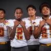 Members of the Del Sol High football team pose for a photo at the Las Vegas Sun's high school football media day Tuesday July 31, 2018 at the Red Rock Resort and Casino. They include, from left, Treshaun Alexander, Markell Turner, Ray' Vhaun and Bryan Juarez.