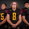 Members of the Pahrump Valley High football team pose for a photo at the Las Vegas Sun's high school football media day Tuesday July 31, 2018 at the Red Rock Resort and Casino. They include, from left, Zach Trieb, Tyler Floyd and Josh Belcher.