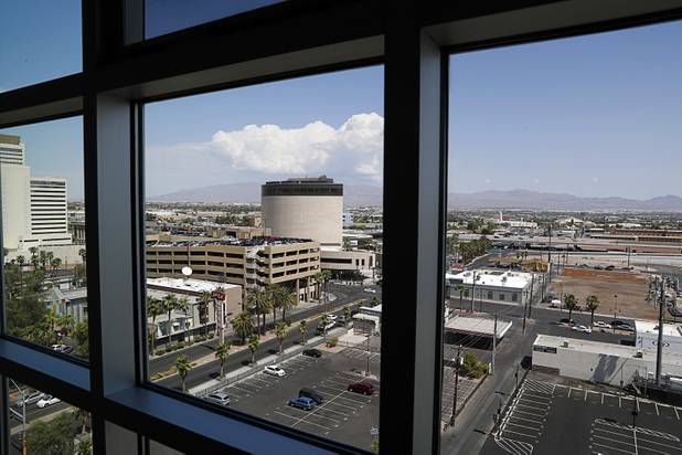 Downtown Las Vegas is viewed from an 11th floor, two-bedroom condo in the Ogden Thursday, Aug. 16, 2018.