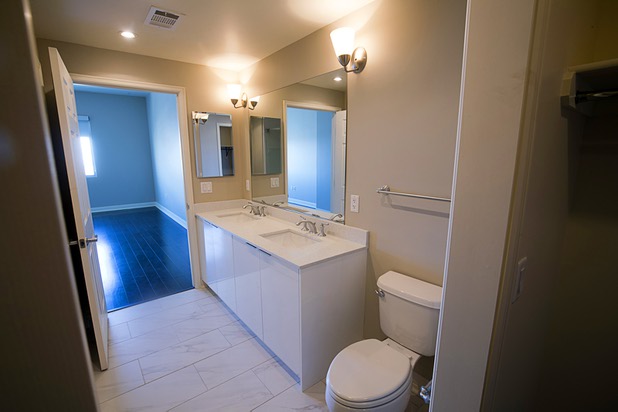 A bathroom in a two-bedroom condo in the Ogden in downtown Las Vegas Thursday, Aug. 16, 2018.
