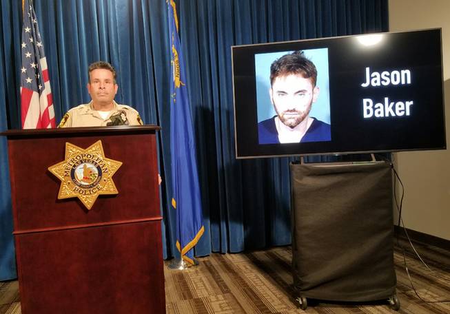 During a briefing on Aug. 21, 2018, Clark County Assistant Sheriff Brett Zimmerman discusses an incident in which authorities say Jason Baker, 34, exchanged gunfire with a Metro Police detective on Aug. 18, 2018.