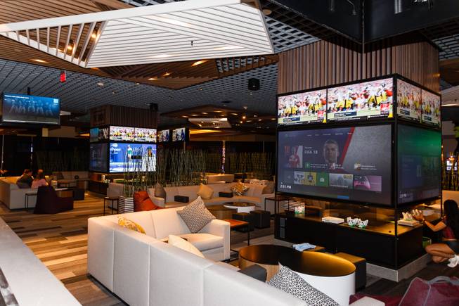 A view of a Fan Cave section, where guests can reserve time to play XBOX video games, is seen at a new sports book and bar called The Book inside The LINQ, Wednesday, Sep. 5, 2018.