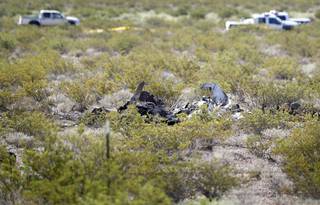 The remains of a small plane are shown in a desert area north of Jean, Nev. between Interstate 15 and Las Vegas Boulevard Thursday, Sept. 6, 2018. The plane crashed Wednesday night killing one person.