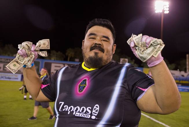 During a Las Vegas Lights game with LA Galaxy II FC at Cashman Field on Saturday, September 8, 2018, fans competed against each other to pick up $5,000 in cash dropped from a helicopter above.

