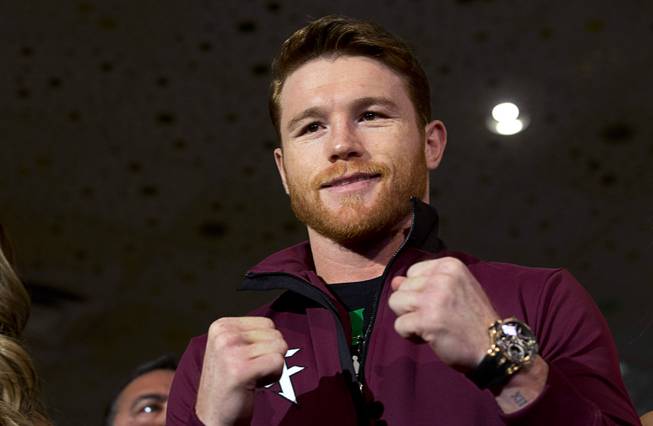 Middleweight boxer Canelo Alvarez of Mexico poses in the lobby of the MGM Grand Tuesday, Sept. 11, 2018. Alvarez will challenge WBC/WBA middleweight champion Gennady Golovkin of Kazakhstan in a rematch at T-Mobile Arena in Las Vegas on Sept. 15.