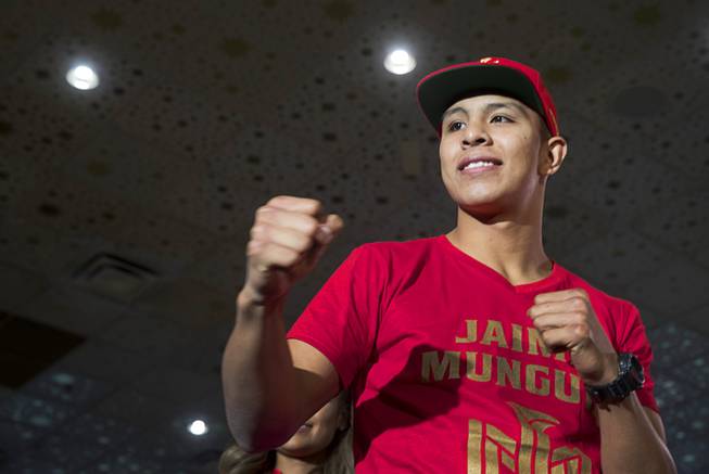 Undefeated WBO junior middleweight champion Jaime Munguia of Mexico poses in the lobby of the MGM Grand Tuesday, Sept. 11, 2018. Munguia will defend his title against Brandon Cook of Canada at T-Mobile Arena in Las Vegas on Sept. 15.