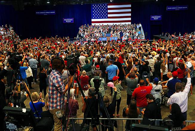 A view of the Las Vegas Convention Center before a campaign rally with President Donald Trump, Thursday, Sept. 20, 2018, in Las Vegas. 