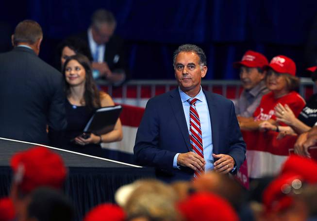 Danny Tarkanian, Republican candidate for the Nevada's 3rd congressional district, waits to introduced during President Donald Trump's "Make America Great Again (MAGA) rally at the Las Vegas Convention Center Thursday, Sept. 20, 2018.