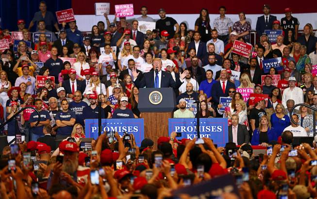 President Donald Trump speaks at a "Make America Great Again (MAGA) rally at the Las Vegas Convention Center Thursday, Sept. 20, 2018.