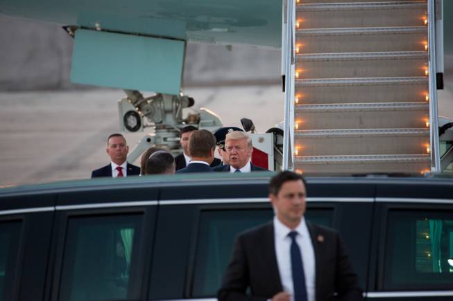 President Trump arrives at McCarran International Airport Thursday Sept. 20, 2018, to speak at a MAGA rally at the Las Vegas Convention Center.