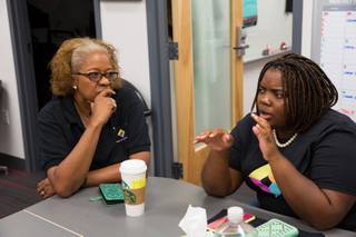 Intersection director Harriet Barlow and Charmaine Wilcox have a discussion at Intersection's resource center inside the UNLV Student Union,  Friday Sept. 21, 2018.