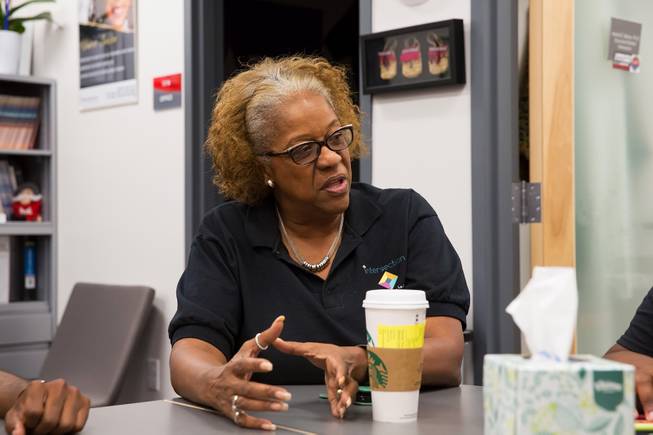 UNLV's Intersection director Harriet Barlow speaks to students at Intersection's resource center inside the UNLV Student Union,  Friday Sept. 21, 2018.