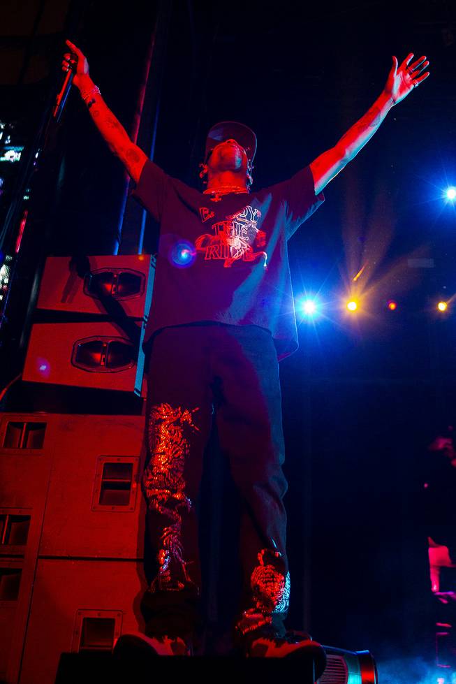Travis Scott performs during the second day of the Life is Beautiful music festival in downtown Las Vegas, Saturday, Sept. 22, 2018.