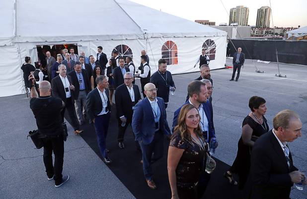 Guests head to their seats for the MSG Sphere at the Venetian groundbreaking ceremony by Koval Lane and Sands Avenue Thursday, Sept. 27, 2018. The new venue is expected to be completed in fiscal 2021 (July 1, 2020-June 30, 2021). 