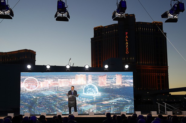 Governor Brian Sandoval  speaks during a groundbreaking ceremony for the MSG Sphere at the Venetian by Koval Lane and Sands Avenue Thursday, Sept. 27, 2018. The new venue is expected to be completed in fiscal 2021 (July 1, 2020-June 30, 2021). 