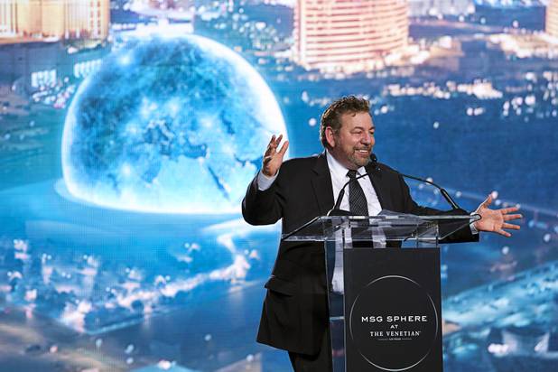 James L. Dolan, executive chairman and CEO of the Madison Square Garden Company, speaks during a groundbreaking ceremony for the MSG Sphere at the Venetian by Koval Lane and Sands Avenue Thursday, Sept. 27, 2018. The new venue is expected to be completed in fiscal 2021 (July 1, 2020-June 30, 2021). 